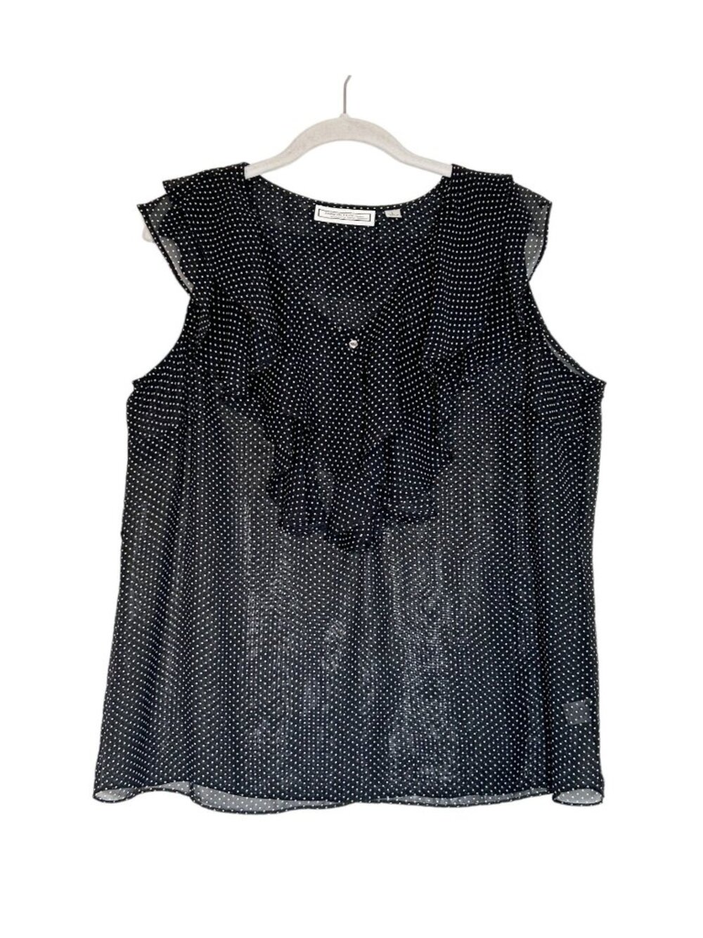 George Simonton Sleeveless Polka Dot Ruffle Blouse in Black/White - Sz L